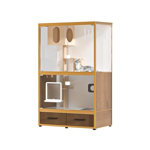 Stuhlabdeckung Katzenvilla aus Holz mit Katzentoilette, Toilette, integriertem Käfig, Katzenhaus for den Innenbereich, extra großer Katzenkäfig mit Freiraum Wingback-Stuhl-Slipcover von WAOCEO