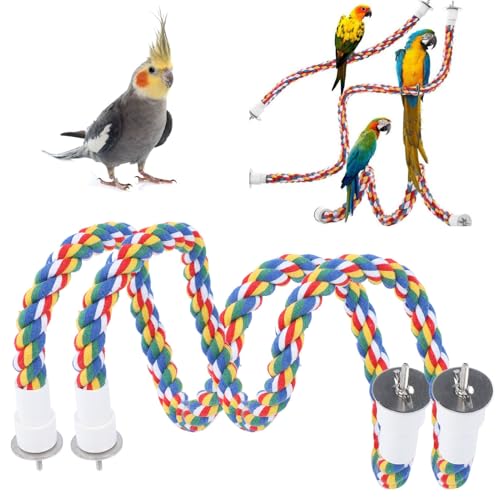 WAONIQ 2 Stück Vogelseil Sitzstangen, Papageienseil, Vogelkäfig Schaukelspielzeug, Baumwolle, buntes Seil, Vogelseil, Sitzstange, Vogelkäfig-Ständer, Zubehör (60cm) von WAONIQ