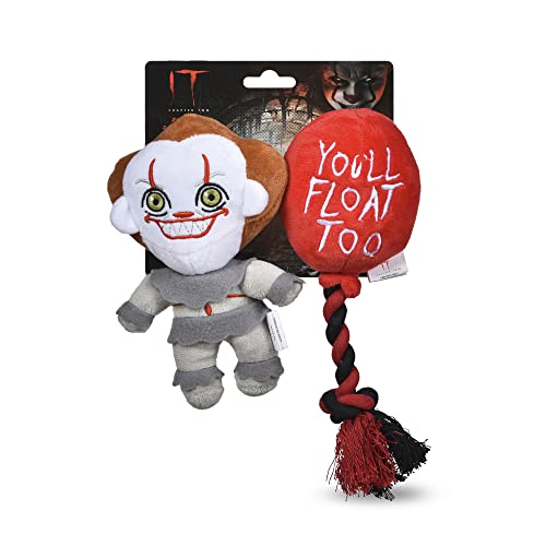 Warner Bros Horror IT Pennywise und Ballon "You'll Float Too" Seil Hundespielzeug 2 Stück Set | IT Spielzeug für Hunde für Halloween | Film Fan Gear für Haustiere, Filmspielzeug für Hunde von WARNER BROS