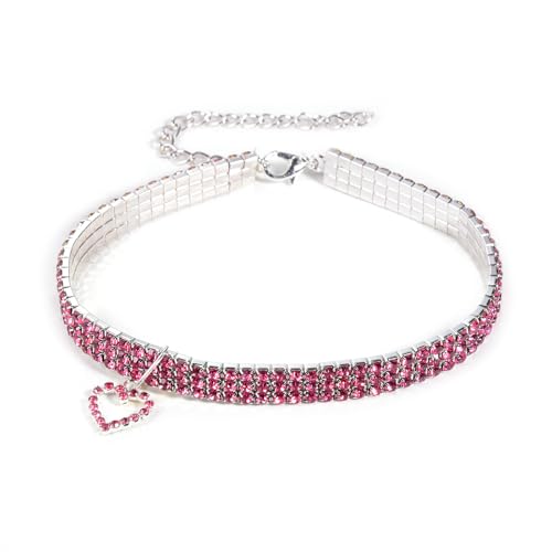 Haustierhalsband mit Diamanten, Verstellbarer Elastischer Herzanhänger mit Kristalldiamanten für Hochzeiten, Katzen, Hunde und Kleine Haustiere von WASHNN