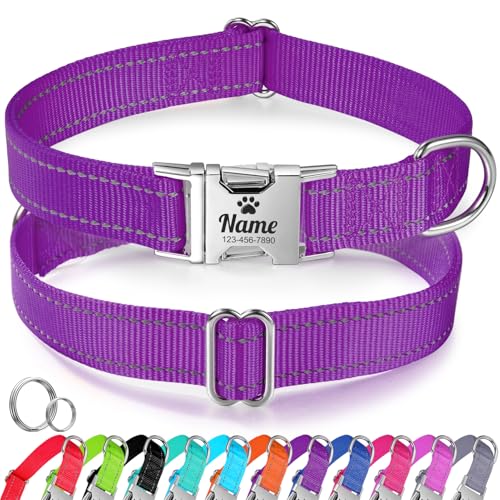 Personalisiertes Hundehalsband, Reflektierendes Hundehalsband aus Nylon für Kleine Hunde mit Namen und Telefonnummer, Langlebiges, Lasergraviertes Individuelles Haustierhalsband von WASHNN