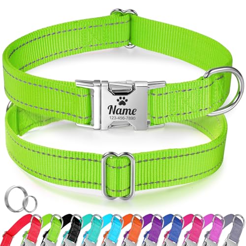 Personalisiertes Hundehalsband, Reflektierendes Hundehalsband aus Nylon für Kleine Hunde mit Namen und Telefonnummer, Langlebiges, Lasergraviertes Individuelles Haustierhalsband von WASHNN