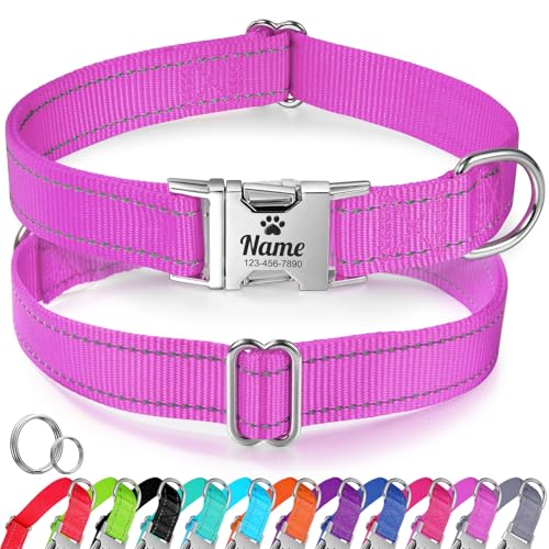 Personalisiertes Hundehalsband, Reflektierendes Hundehalsband aus Nylon für Kleine Hunde mit Namen und Telefonnummer, Langlebiges, Lasergraviertes Individuelles Haustierhalsband von WASHNN