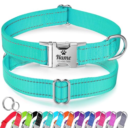 Personalisiertes Hundehalsband, Reflektierendes Hundehalsband aus Nylon für Kleine Hunde mit Namen und Telefonnummer, Langlebiges, Lasergraviertes Individuelles Haustierhalsband von WASHNN