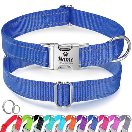 Personalisiertes Hundehalsband, Reflektierendes Hundehalsband aus Nylon für Kleine Hunde mit Namen und Telefonnummer, Langlebiges, Lasergraviertes Individuelles Haustierhalsband von WASHNN