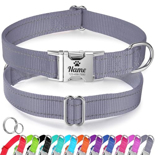 Personalisiertes Hundehalsband, Reflektierendes Nylon-Hundehalsband für Große Hunde mit Namen und Telefonnummer, Langlebiges, Lasergraviertes Individuelles Haustierhalsband von WASHNN