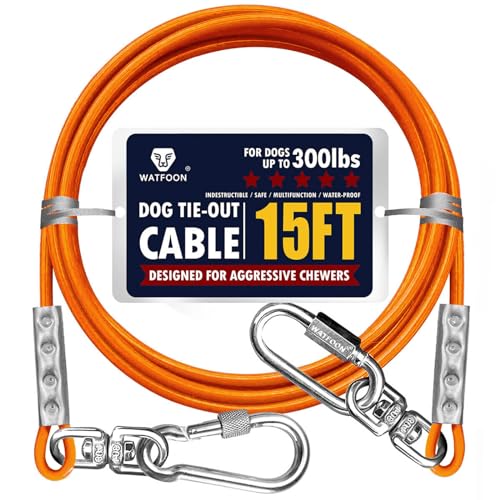 Auslegekabel für Hunde bis zu 136 kg, 30,5 m, extra stark, 453,6 kg, Bruchfestigkeit, Spanngurt, Trolley, Trainingsleine, Hunde-Laufkabel für Hof, Garten, Park, Camping, Outdoor, Orange, 136 kg, 4,6 m von WATFOON