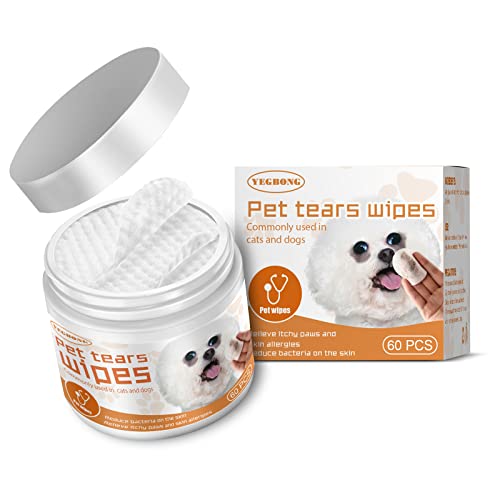 WATSKY Haustier-Feuchttücher für Hunde und Katzen, Tränenfleckenentferner, Augenverstärker, Reinigung, Augapfelpartikel, Fleckenentfernung, Wattepads, 60 Stück pro Box von WATSKY