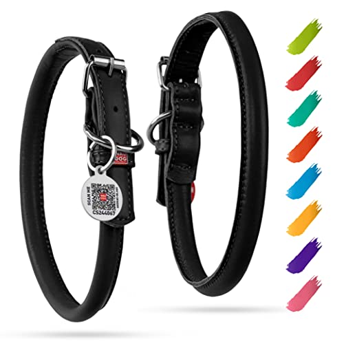 Leder Hundehalsband Rund Verstellbares Hundehalsband Große Hunde Leder Hundehalsband für Mittlere Hunde - Hundehalsband Leder Kleine Hunde & Welpen Halsbänder - Digitale Hundemarke von WAUDOG