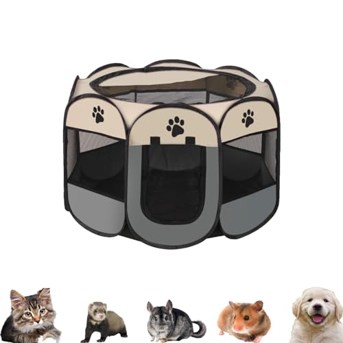 WAVATA Faltbarer Laufstall FüR Haustiere, Tragbarer Welpenlaufstall, 74x74x43cm Oxford Wasserdichter Pet Laufstall FüR Hunde Hasen Meerschweinchen Katzen FüR Innern Oder AußEn (Grau) von WAVATA