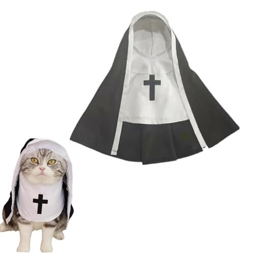 WAXCMXYH Katzenkostüm Nonnenkleid, Nonnen-Hundekostüm für kleine und mittelgroße Hunde, lustiges Halloween-Nonnenumhang, schwarz-weißer Umhang, Haustierbekleidung für Urlaub, Party, Haustierkleidung von WAXCMXYH