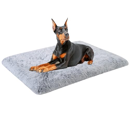 WAYIMPRESS Extra großes Hundebett, waschbar, für XL und große Hunderassen, weiches Plüsch, bequem, selbstwärmend, rutschfest, Haustierbettmatte zum Schlafen und gegen Angst, 122 x 73 cm, Grau von WAYIMPRESS