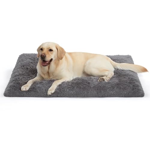 WAYIMPRESS Fulffy Hundebett für mittelgroße und kleine Hunde und Katzen, aus Kunstfell, bequem, selbstwärmend, rutschfest, zum Schlafen und gegen Angst, 89 x 58 cm, Dunkelgrau von WAYIMPRESS