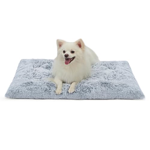 WAYIMPRESS Große Hundebox für mittelgroße und kleine Hunde und Katzen, flauschiges Kunstfell, bequem, selbstwärmend, rutschfest, zum Schlafen und Anti-Angst, 76,2 x 50,5 x 8,9 cm, Grau von WAYIMPRESS