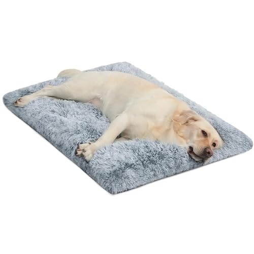 WAYIMPRESS Große Hundebox für mittelgroße und kleine Hunde und Katzen, flauschiges Kunstfell-Pad, bequem, selbstwärmend, rutschfest, für Schlafen und Anti-Angst, 104 x 70 x 11 cm, Grau von WAYIMPRESS