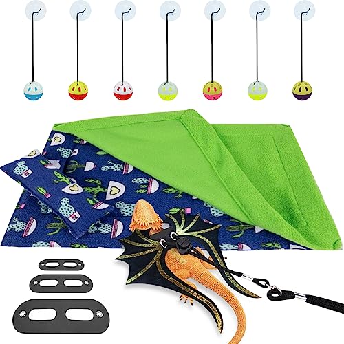 WAYUTO Bartdrachenbett mit Kissen und Decke Reptilienschlafsack Bartdrachen Geschirr Set Leder Bartagame 7pcs Drachen Spielzeug Bälle für Kleintiere von WAYUTO