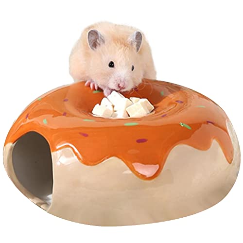 WAYUTO Keramik-Hamster-Versteck in Donut-Form, Hamsterhaus, lustiges Sommernest für Zwerghamster, Rennmäuse, Mäuse, goldener Bär, Orange von WAYUTO