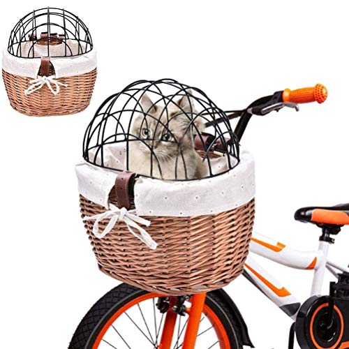 WBTY Handgewebter Haustierkorb für Fahrräder, Haustier-Fahrradkorb mit Eisenrahmen in Schwarzer Farbe (Schwarz) von WBTY
