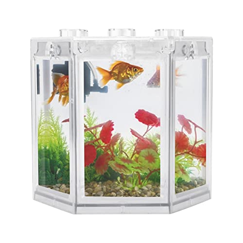 WBTY Sechseckiges Kleines Aquarium, Tragbares Mini-Aquarium, Perfektes Mini-Betta-Aquarium-Starter-Set Heim- und Bürodekoration (Transparent) von WBTY