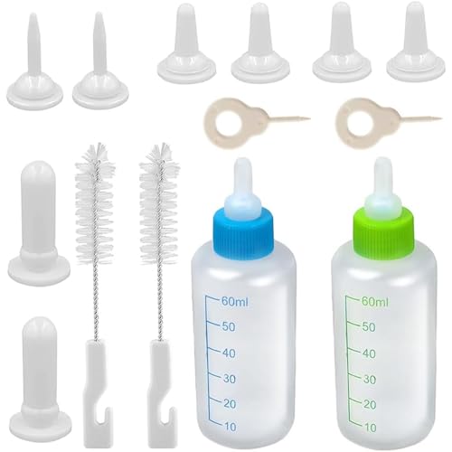 WBYNB 2 Stück Haustiere Aufzuchtflasche Pet, Aufzuchtflasche Katze, Haustier Babyflasche Kit, Nursing Bottle Welpen Flasche, Reinigungsbürste und Ersatznippel für Kätzchen und Kleine Haustiere von WBYNB