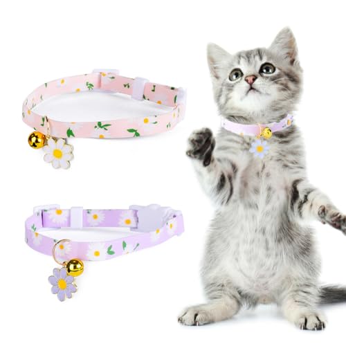 WBZOWRB Katzenhalsband, Halsband Katze, Katzen Halsbänder, Blumenmuster, Blumen-Set, verstellbare Sicherheits-Halsbänder für Katzen, Kätzchen, 2 Stück von WBZOWRB