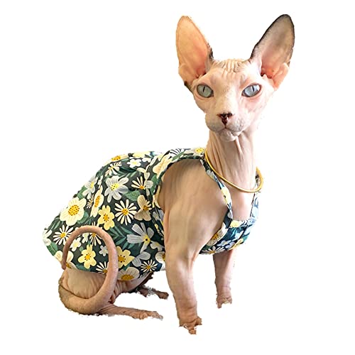 Haarlose Katzenkleidung – atmungsaktives Sommer-Sommerkleid aus Baumwolle mit Sonnenblumen-Druck, Strapsrock, elegant, romantisch, Mädchenweste, weiches Prinzessinnenkleid für Sphynx, Cornish Rex, von WCDJOMOP