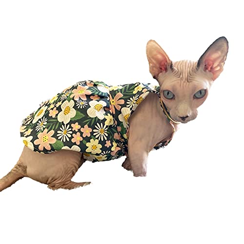 Haarlose Katzenkleidung – atmungsaktives Sommer-Sommerkleid aus Baumwolle mit Sonnenblumen-Druck, ärmelloser Rock, elegant, romantisch, Mädchenweste, weiches Prinzessinnenkleid für Sphynx, Cornish von WCDJOMOP