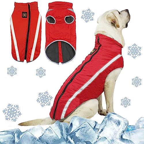 WDEC Wasserdichter Hundemantel Winter Warme Jacke, Winddichte Haustierkleidung Hundejacke Outfit für kleine mittelgroße großer Hunde mit Geschirrloch XL-6XL (4XL, rot) von WDEC