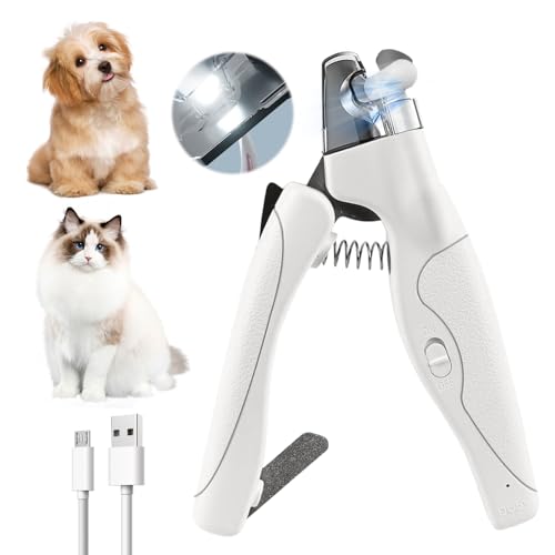 WDKXCN Krallenschere für Hunde mit Licht, 3 in 1 Nagelknipser Hund und Led-Licht und Krallenschleifer, USB Aufladbar, Krallenschere Katzen, Krallenfeile für Kleine Mittlere Hunde und Katzen von WDKXCN