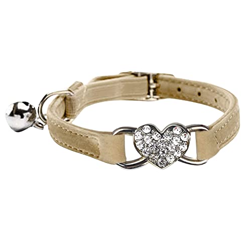 WDPAWS Katzenhalsband mit Sicherheitsgurt und Glöckchen in Herzform, Katzen Sachen, verstellbar, 20,3–25,4 cm, für Kätzchen, Khaki von WDPAWS