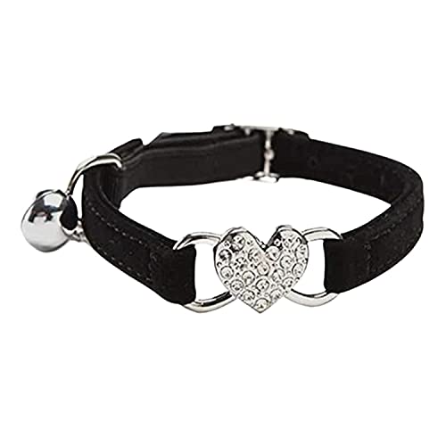 WDPAWS Katzenhalsband mit Sicherheitsgurt und Glöckchen in Herzform, Katzen Sachen, verstellbar, 20,3–25,4 cm, für Kätzchen, Schwarz von WDPAWS