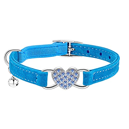 WDPAWS Katzenhalsband mit Sicherheitsgurt und Glöckchen in Herzform, personalisiert, verstellbar, 20,3–25,4 cm, für Kätzchen, Blau von WDPAWS