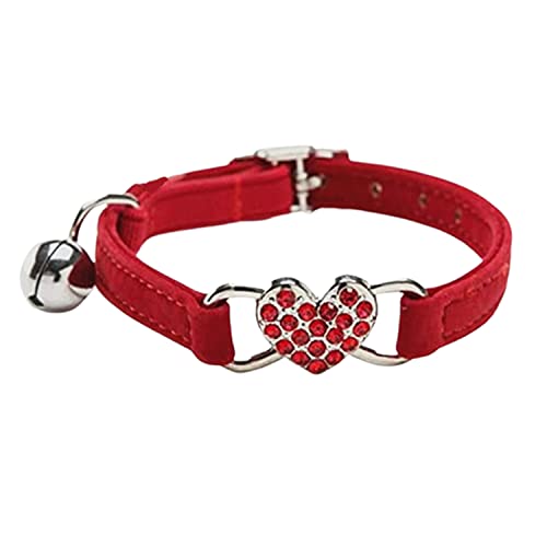 WDPAWS Katzenhalsband mit Sicherheitsgurt und Glöckchen in Herzform, verstellbar, 20,3–25,4 cm, für Kätzchen, Katzen, Rot von WDPAWS