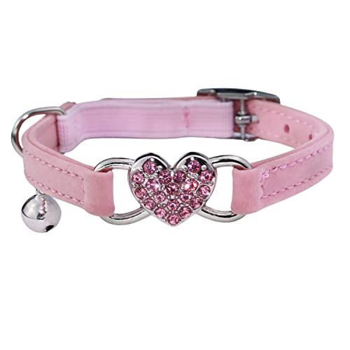 WDPAWS Katzenhalsband mit Sicherheitsgurt und Glöckchen in Herzform, verstellbar, 20,3–25,4 cm, für Kätzchen, Katzen (Pink) von WDPAWS