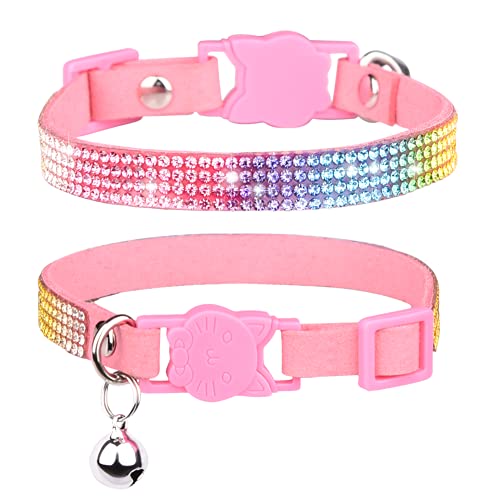 WDPAWS Katzenhalsband mit Strasssteinen, verstellbar, für Katzen und Kätzchen, Rosa von WDPAWS