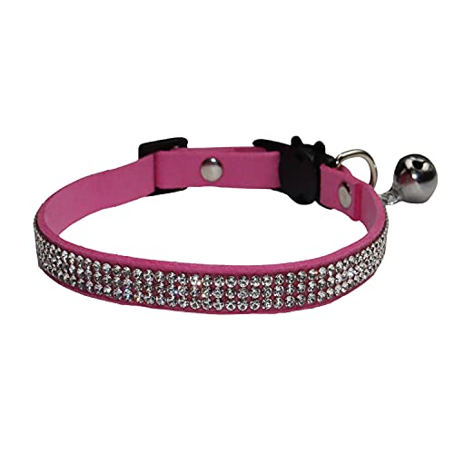 WDPAWS Katzenhalsband mit Strasssteinen, verstellbar, glitzernd, Katzenhalsband, Glöckchen, weiches Samthalsband, Sicherheits-Katzenhalsband Glöckchen für Katzen und kleine Hunde (Pink) von WDPAWS