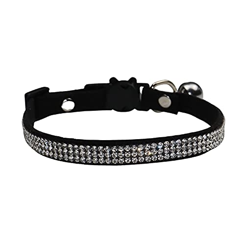 WDPAWS Katzenhalsband mit Strasssteinen, verstellbar, glitzernd, Katzenhalsband, Glöckchen, weiches Samthalsband, Sicherheitskatzenhalsband Glöckchen für Katzen und kleine Hunde, Schwarz von WDPAWS