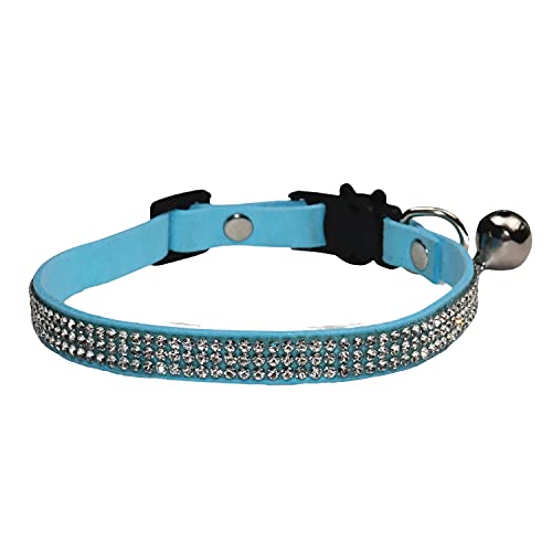 WDPAWS Katzenhalsband mit Strasssteinen, verstellbar, glitzernd, Katzenhalsband, Glöckchen, weiches Samthalsband, Sicherheitskatzenhalsband Glöckchen für Katzen und kleine Hunde (blau) von WDPAWS