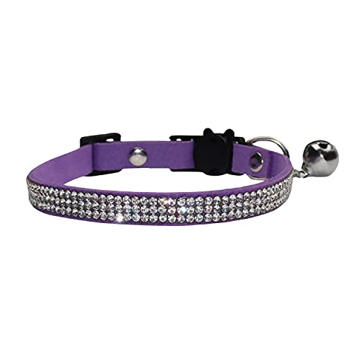 WDPAWS Katzenhalsband mit Strasssteinen, verstellbar, glitzernd, Katzenhalsband, Glöckchen, weiches Samthalsband, Sicherheitskatzenhalsband Glöckchen für Katzen und kleine Hunde (lila) von WDPAWS