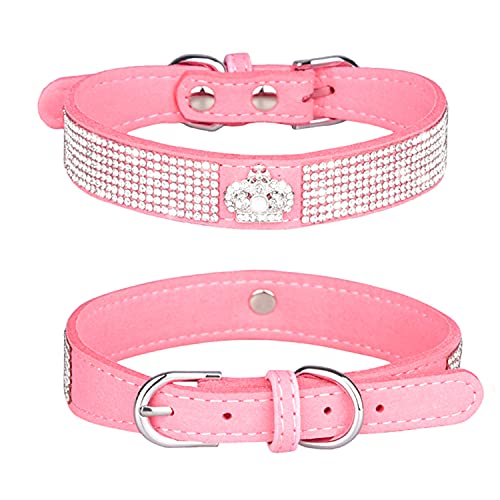 WDPAWS Strass Hund Katze Halsband Bling Diamant mit Strass Krone Dekoration für Kleine Mittlere Große Hunde (Rosa, L) von WDPAWS