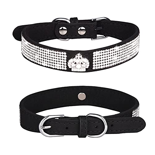 WDPAWS Strass Hund Katze Halsband Bling Diamant mit Strass Krone Dekoration für Kleine Mittlere Große Hunde (Schwarz, L) von WDPAWS