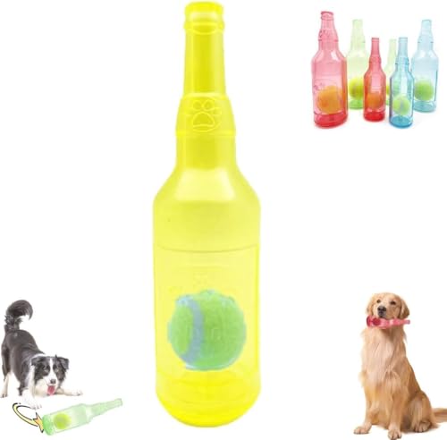 WDXIA Flaschenspielzeug für Hunde Interessantes quietschendes Hundespielzeug Flaschenkauspielzeug für Hunde Interaktives Hundekauspielzeug mit Tennisball Gummi-Wasserflaschenknacker von WDXIA