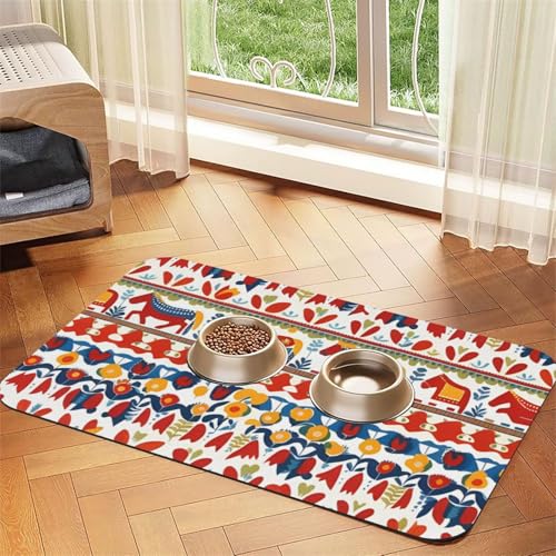 Runner schwedische Dala-Pferde-Futtermatte, 60 x 40 cm, saugfähig, rutschfest, PU-Leder, Futtermatte für Hunde und Katzen, Gummiunterseite, schnell trocknend, rollbar, Haustiernapf, Tischset Runner schwedische Dala-Pferde-Futtermatte, 60 x 40 cm, saugfähig, rutschfest, PU-Leder, Futtermatte für Hunde und Katzen, Gummiunterseite, schnell trocknend, rollbar, Haustiernapf, Tischset von WDXQHY