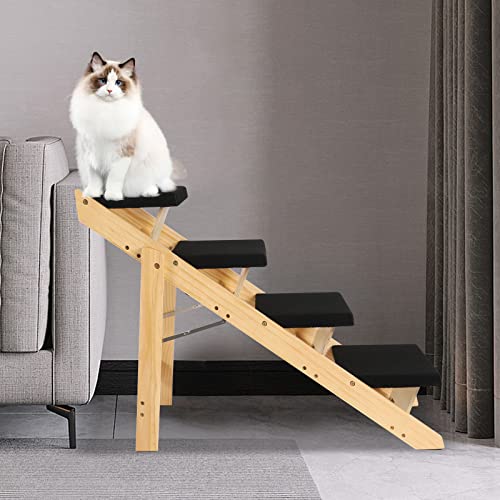 4 Stufen Hundetreppe aus Holz, Haustiertreppe für große und kleine Hunde und Katzen, Katzentreppe Haustierleiter mit rutschfeste Teppich für Kleine Hunde und Katzen von WDZCZDoo