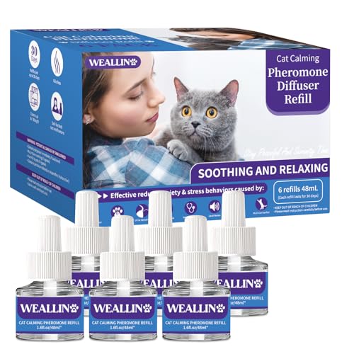 WEALLIN 6er Pack Nachfüllungen für beruhigenden Stecker für Katzen - Katzen-Phäromon-Diffusor-Nachfüllungen zur Linderung von Angst und Stress, 6 Monate Vorrat, passend für alle gängigen Diffusorköpfe von WEALLIN