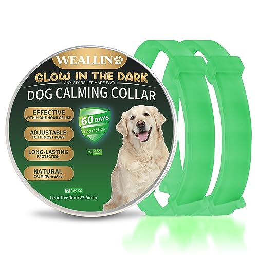 WEALLIN Beruhigungshalsband Für Hunde, Leuchtendes Sicherheitsglühen Beruhigendes Hundehalsband, Verstellbares & Wasserfestes Pheromon Anti-Angst Beschwichtigungshalsband (2er Pack), Grün von WEALLIN