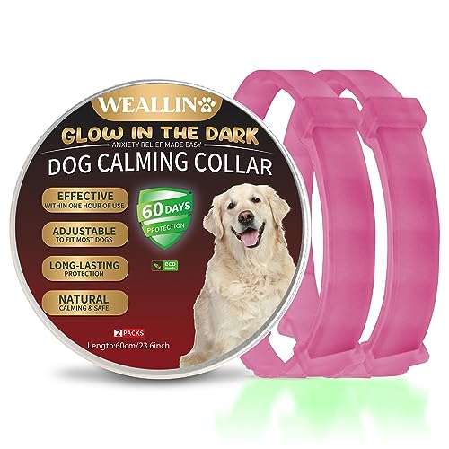 WEALLIN Beruhigungshalsband Für Hunde, Leuchtendes Sicherheitsglühen Beruhigendes Hundehalsband, Verstellbares & Wasserfestes Pheromon Anti-Angst Beschwichtigungshalsband (2er Pack), Heißes Rosa von WEALLIN