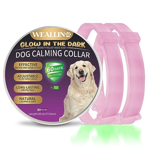 WEALLIN Beruhigungshalsband Für Hunde, Leuchtendes Sicherheitsglühen Beruhigendes Hundehalsband, Verstellbares & Wasserfestes Pheromon Anti-Angst Beschwichtigungshalsband (2er Pack), Rosa von WEALLIN