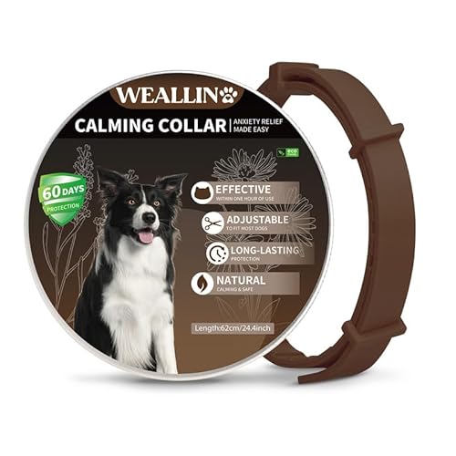 WEALLIN Beruhigungshalsband Für Hunde, Verstellbares & Wasserfestes Pheromon-Beschwichtigungshalsband, 60 Tage Schutz, 1 Pack Anti-Angst-Halsband Für Große, Mittlere Und Kleine Hunde, Braun von WEALLIN