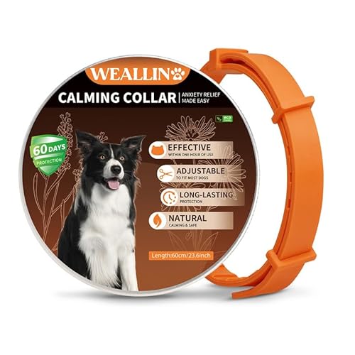 WEALLIN Beruhigungshalsband Für Hunde, Verstellbares & Wasserfestes Pheromon-Beschwichtigungshalsband, 60 Tage Schutz, 1 Pack Anti-Angst-Halsband Für Große, Mittlere Und Kleine Hunde, Orange von WEALLIN